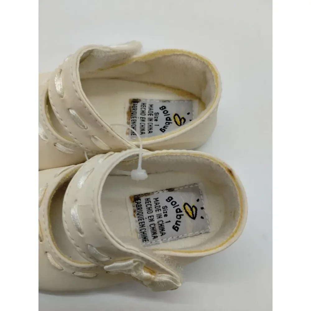 Vintage Gold Bug Infant Baby Dress Booties Shoes - Size 1 - Cracking - Doll Shoe